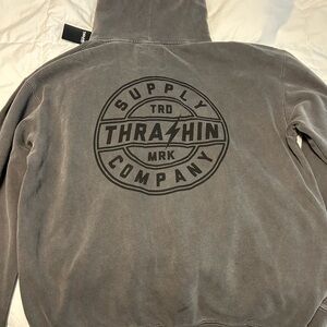 Charcoal Gray Pullover Hoodie with Distressed Look